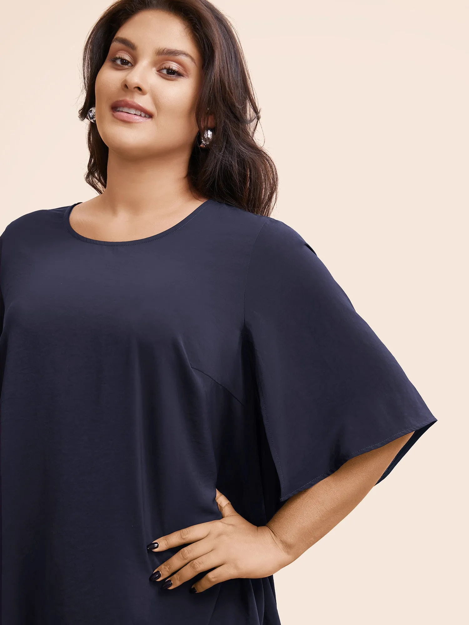Plain Mesh Flutter Sleeve Hanky Hem Blouse sold by Bloomchic product image thumbnail 3