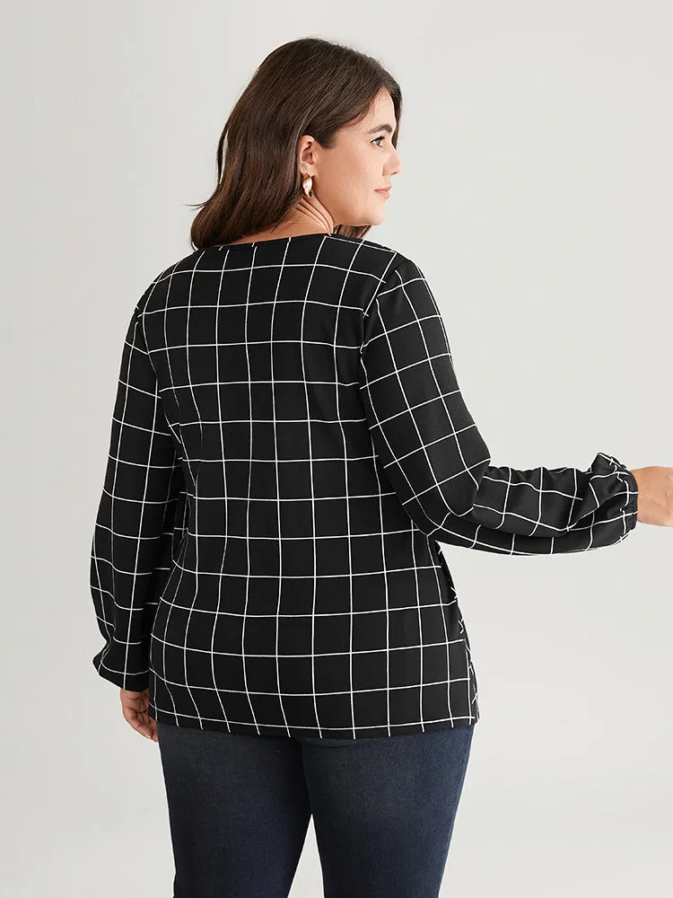 Plaid Ties Lantern Sleeve Crew Neck T-shirt sold by Bloomchic product image thumbnail 2