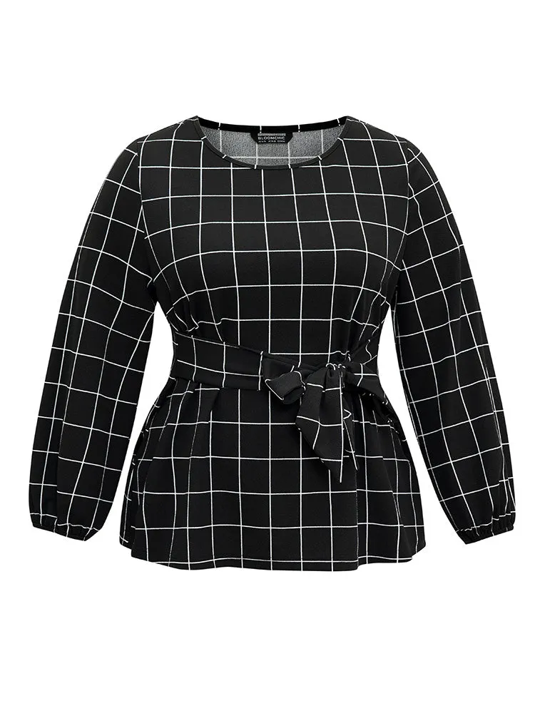 Plaid Ties Lantern Sleeve Crew Neck T-shirt sold by Bloomchic product image thumbnail 5