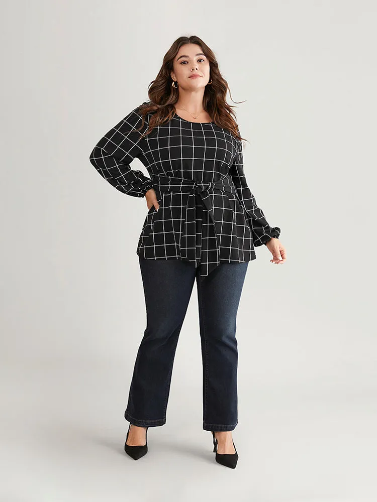 Plaid Ties Lantern Sleeve Crew Neck T-shirt sold by Bloomchic product image thumbnail 3