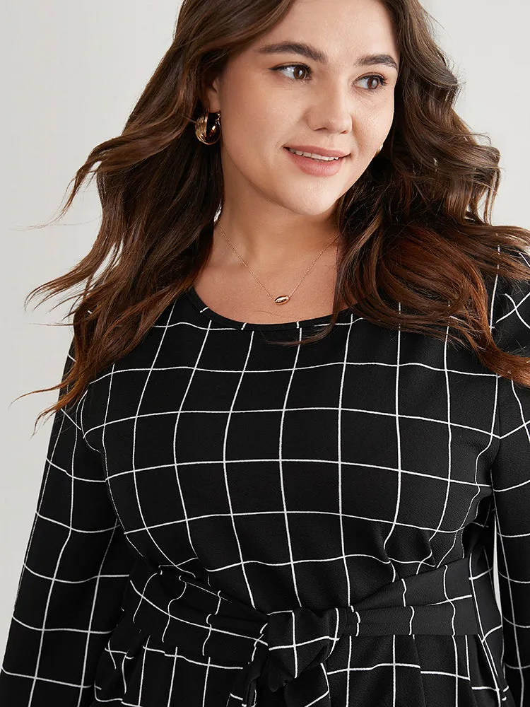 Plaid Ties Lantern Sleeve Crew Neck T-shirt sold by Bloomchic product image thumbnail 4