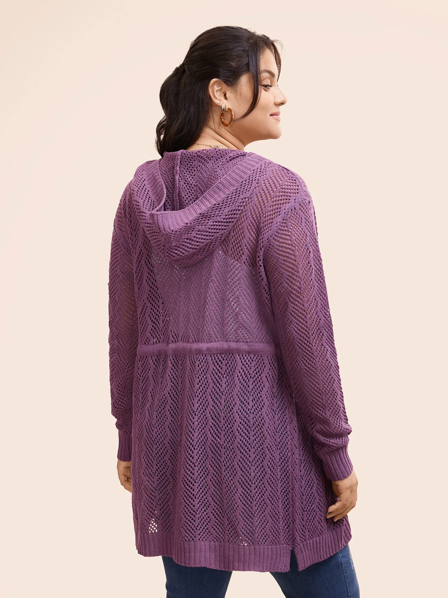 Plain Hooded Drawstring Drop Shoulder Cardigan sold by Bloomchic product image thumbnail 2