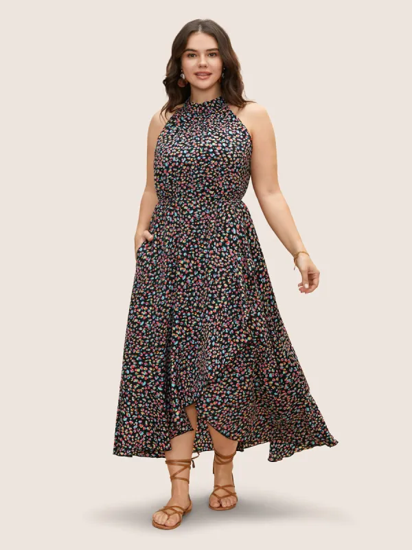 Allover Print Halter Neck Wrap Hem Dress sold by Bloomchic