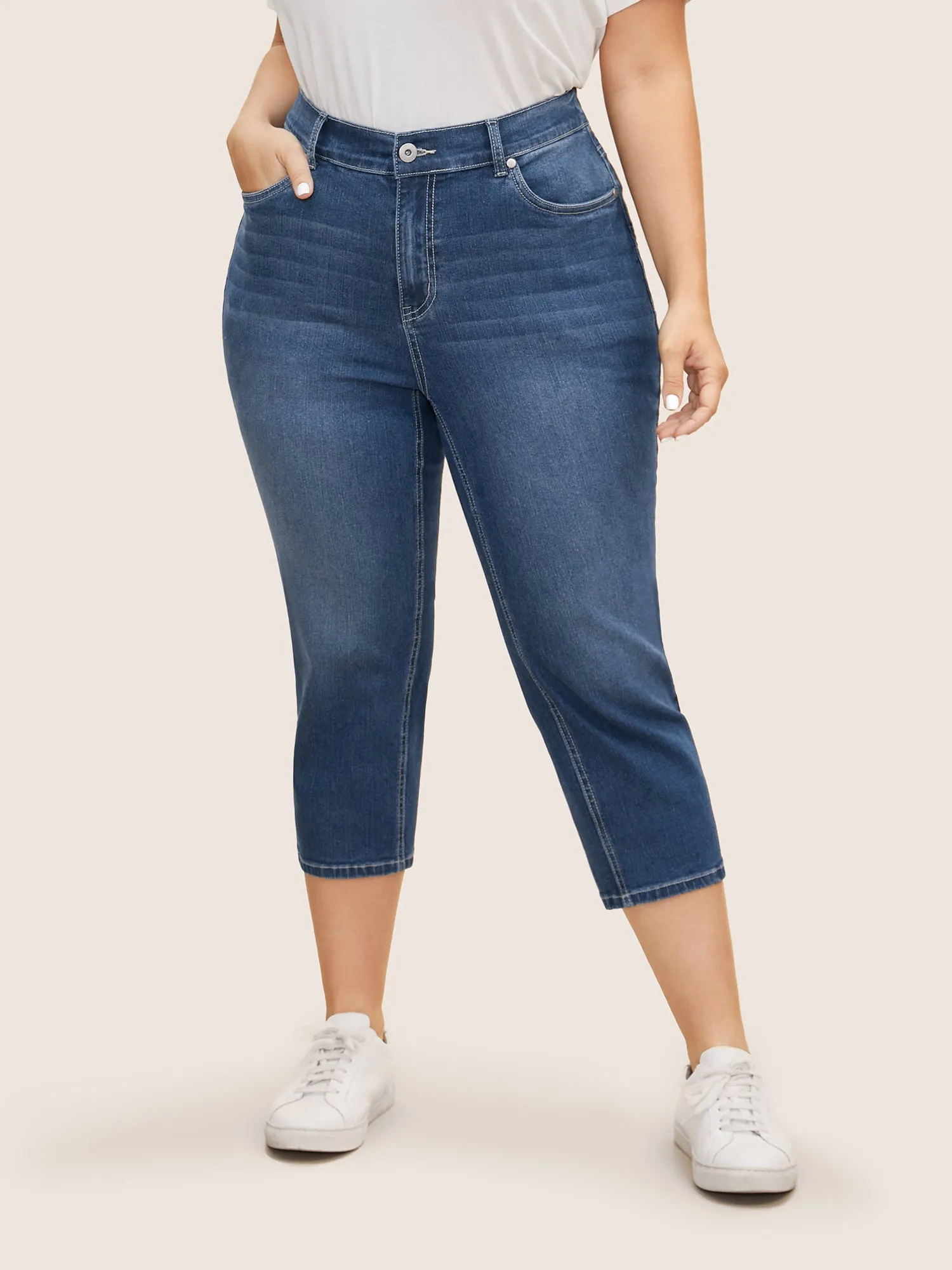 High Stretch Slanted Pocket Slim Cropped Jeans sold by Bloomchic