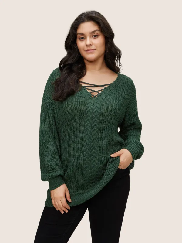 Plain Cable Knit Crisscross Pullover sold by Bloomchic