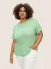 Plain Waffle Knit Button Cuff Sleeve T-shirt sold by Bloomchic