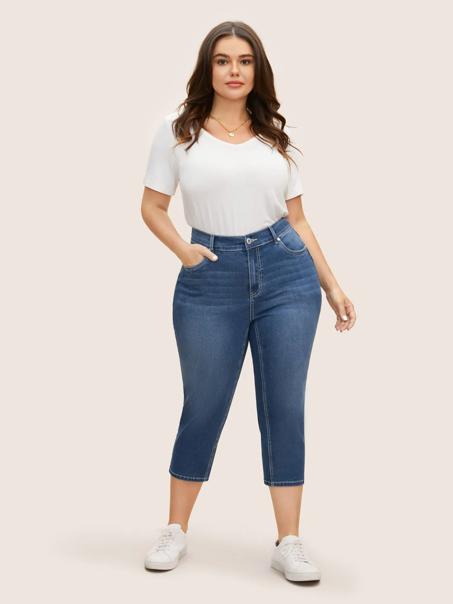 High Stretch Slanted Pocket Slim Cropped Jeans sold by Bloomchic product image thumbnail 3