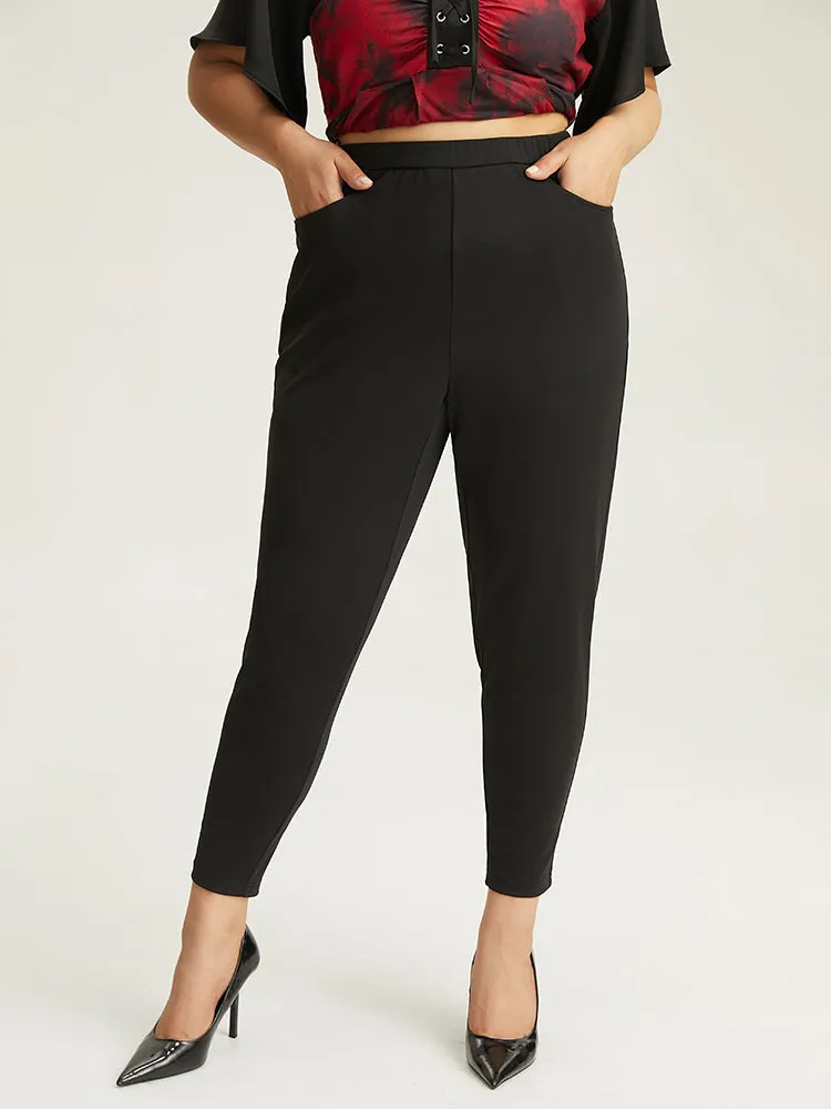 Halloween Plain Pocket Elastic Waist Two-Piece Knit Pants sold by Bloomchic