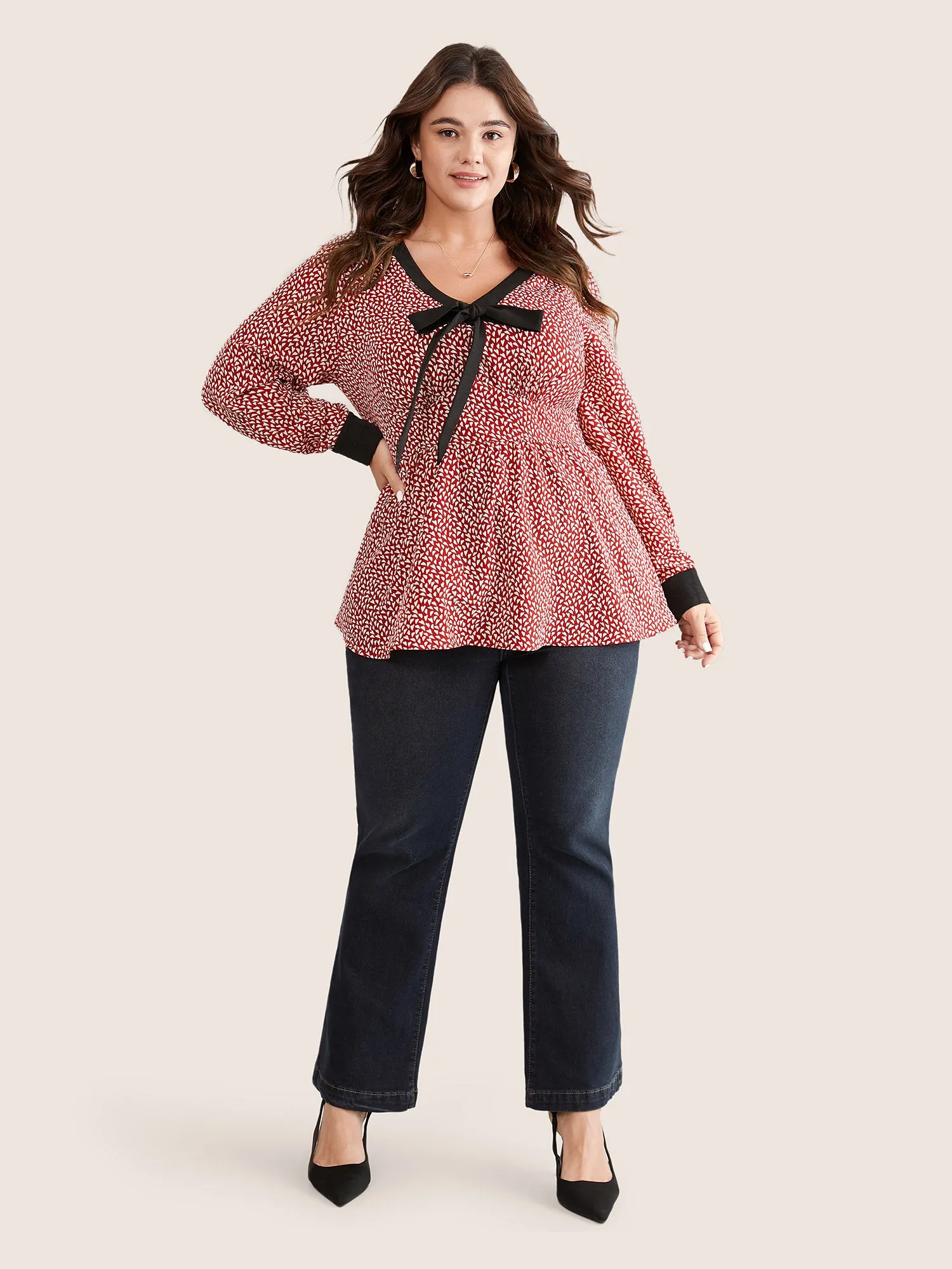 Heart Print Bowknot Elastic Waist Blouse sold by Bloomchic product image thumbnail 2