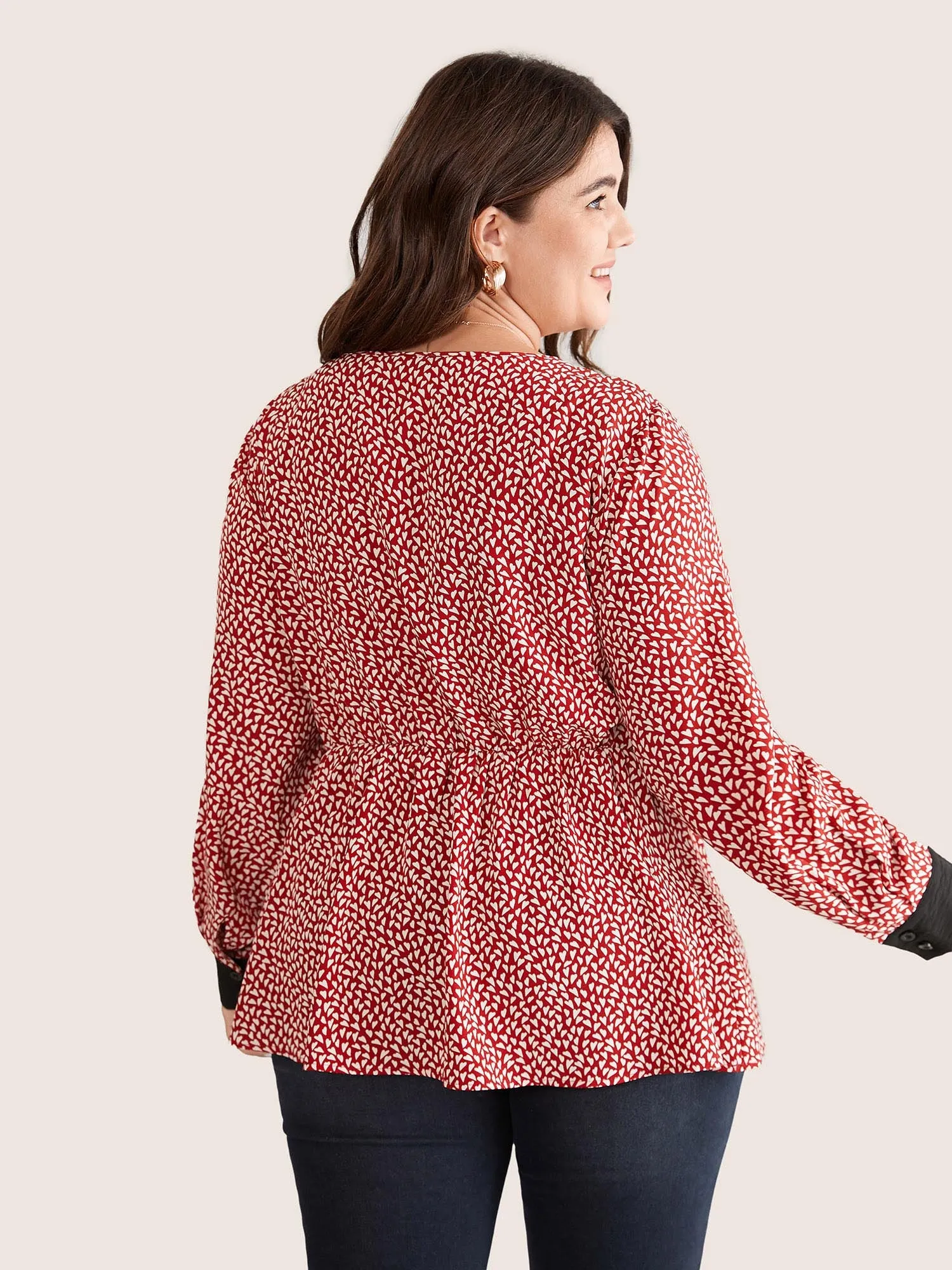 Heart Print Bowknot Elastic Waist Blouse sold by Bloomchic product image thumbnail 5