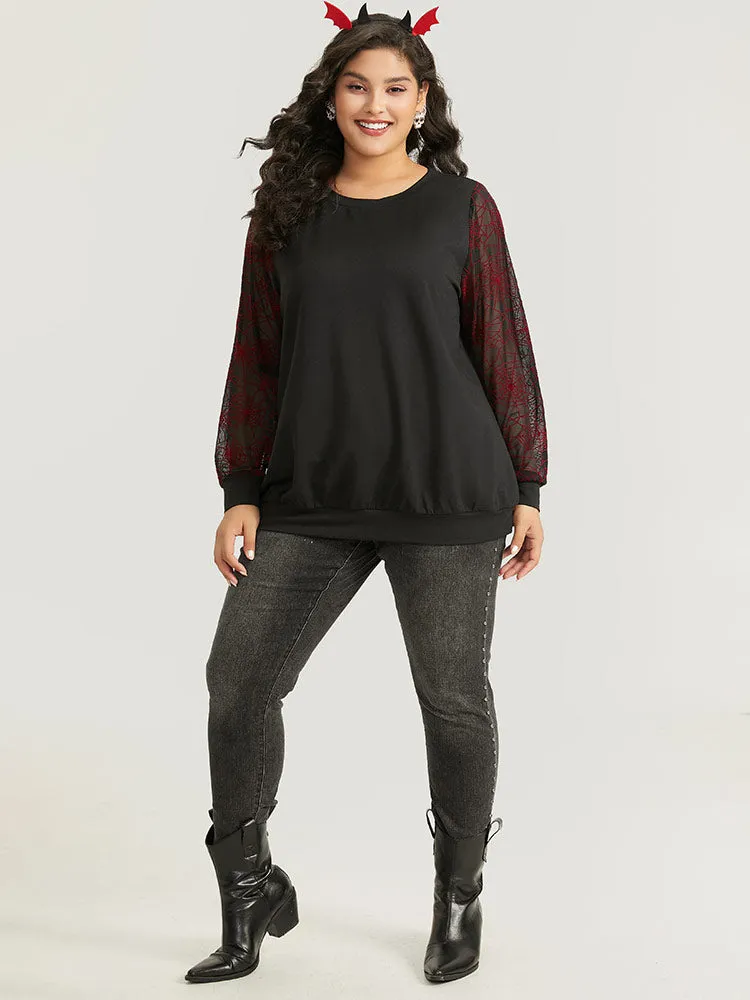 Halloween Spider Web Mesh Patchwork Round Neck Sweatshirt sold by Bloomchic product image thumbnail 5