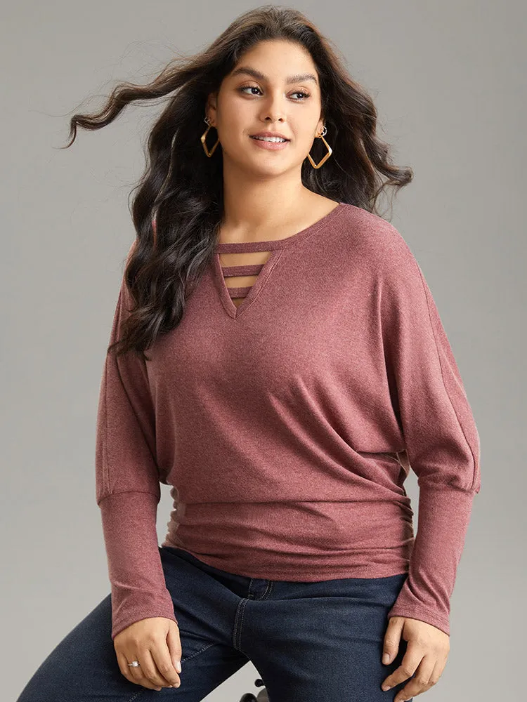 Solid Heather Keyhole Batwing Sleeve T-shirt sold by Bloomchic product image thumbnail 3
