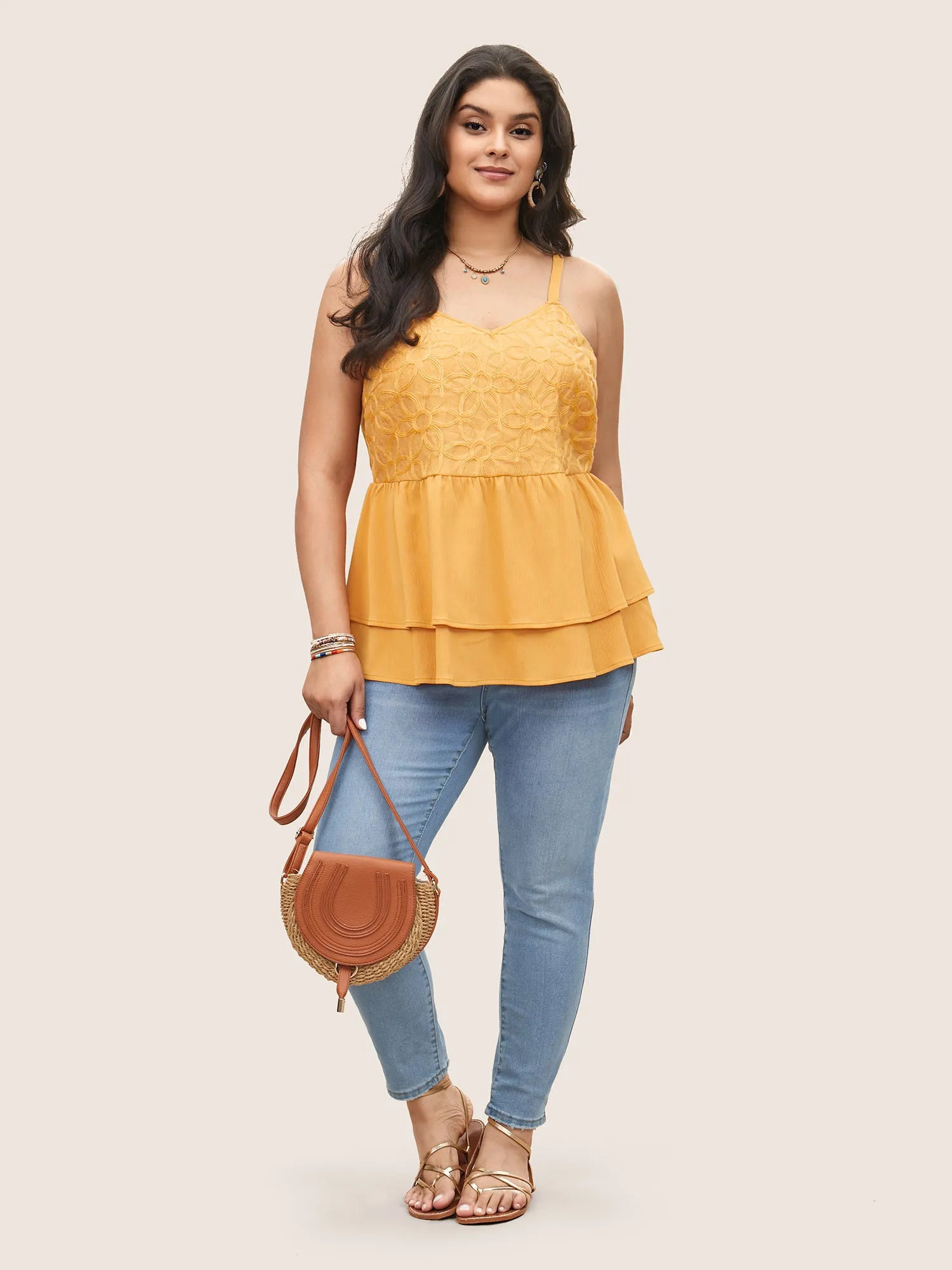 Floral Texture Ruffle Layered Hem Cami Top sold by Bloomchic product image thumbnail 2