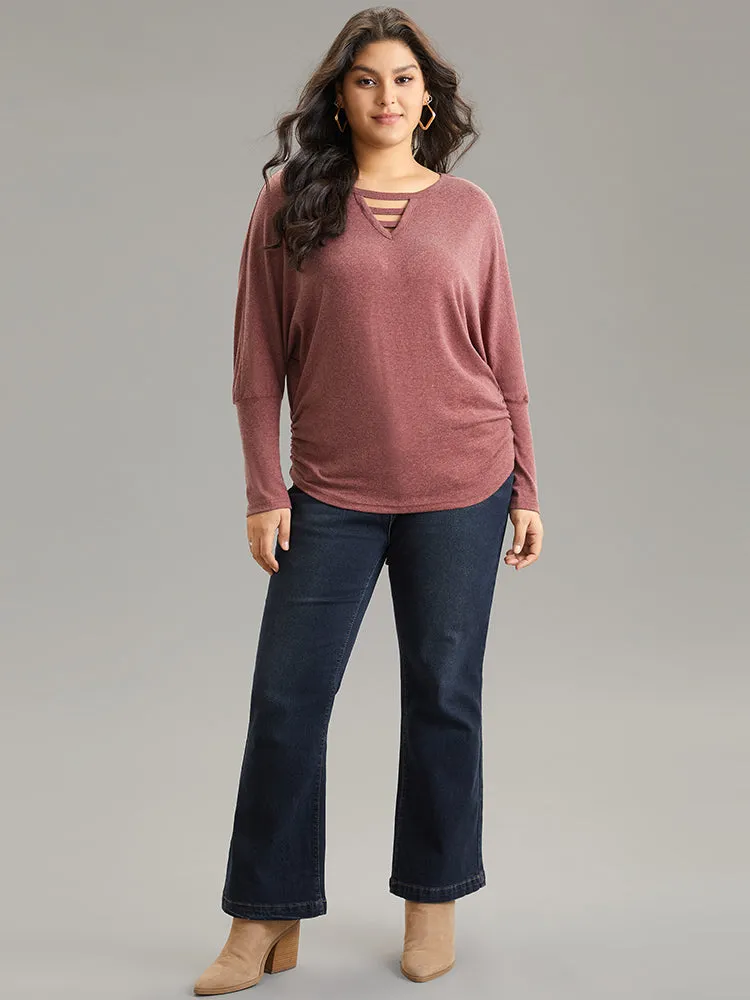 Solid Heather Keyhole Batwing Sleeve T-shirt sold by Bloomchic product image thumbnail 4