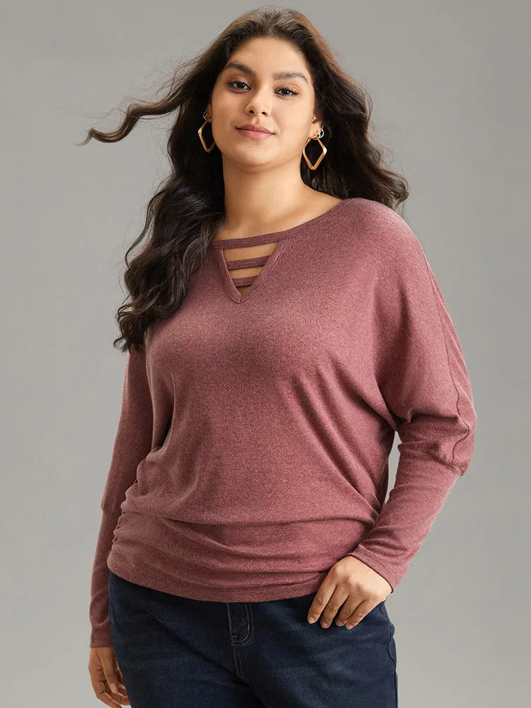 Solid Heather Keyhole Batwing Sleeve T-shirt sold by Bloomchic