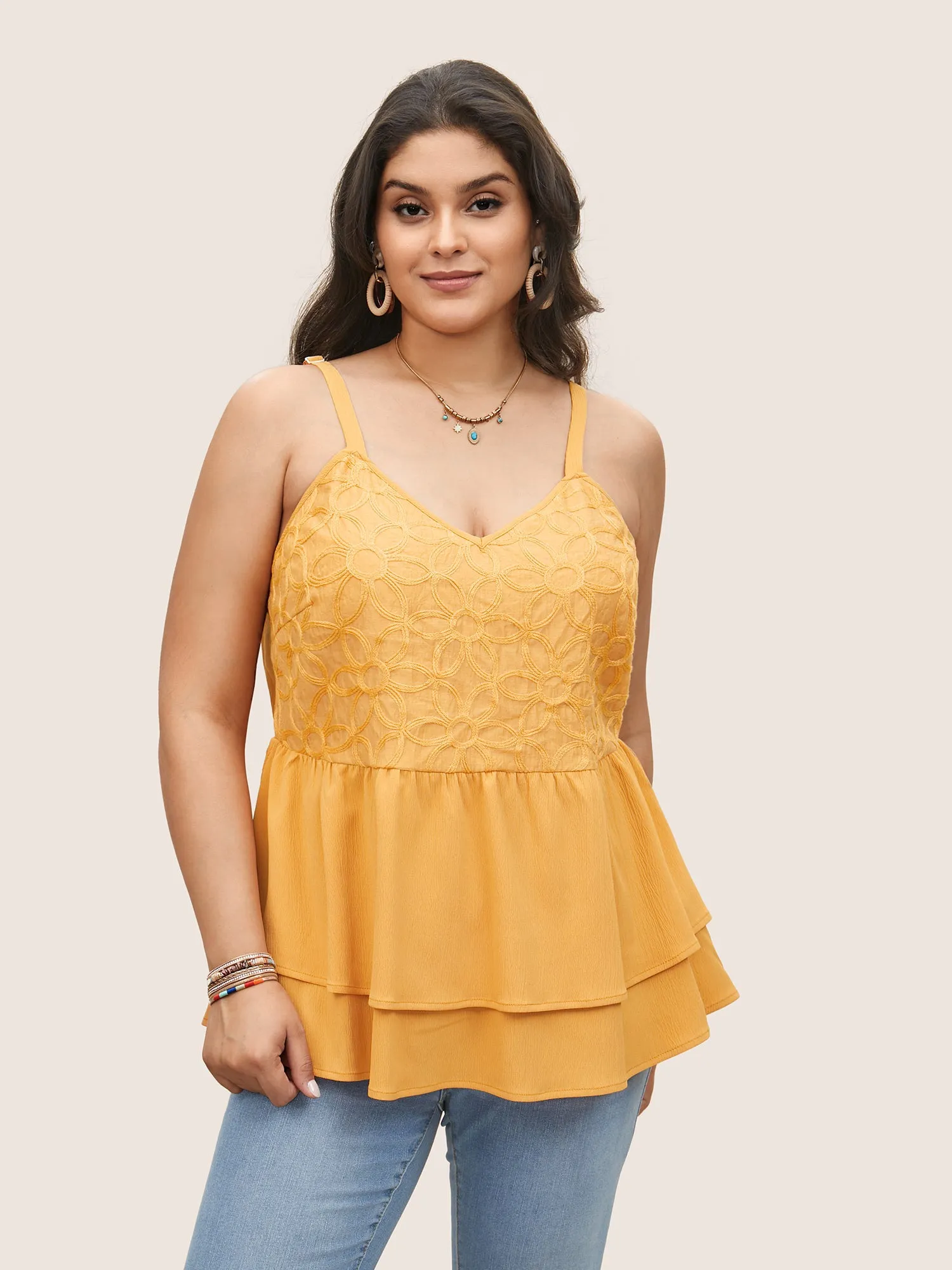 Floral Texture Ruffle Layered Hem Cami Top sold by Bloomchic