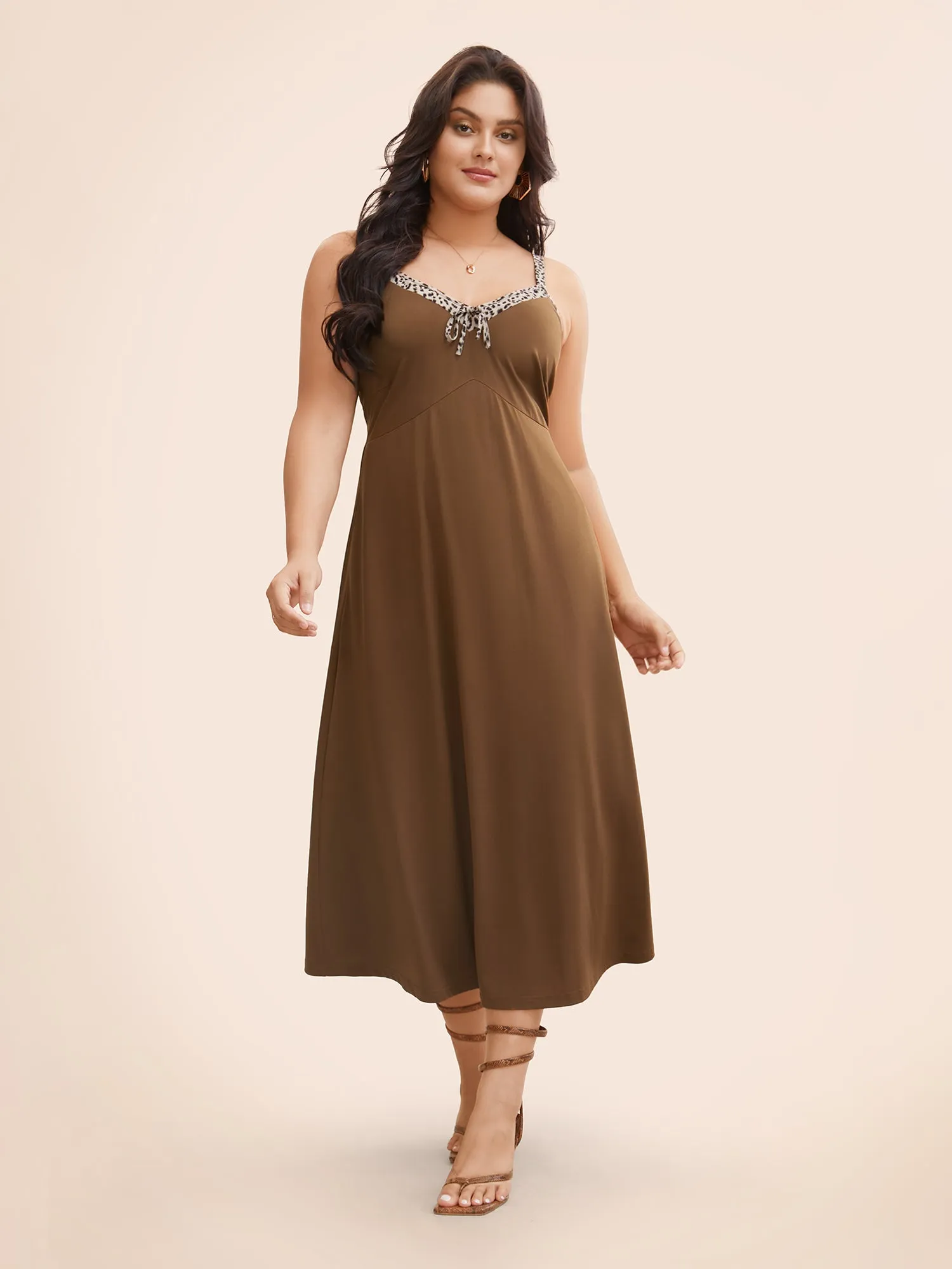 Leopard Print Patchwork Ties Cami Dress sold by Bloomchic