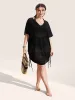 Deep V Neck Cut Out Drawstring  Swim Cover Up sold by Bloomchic