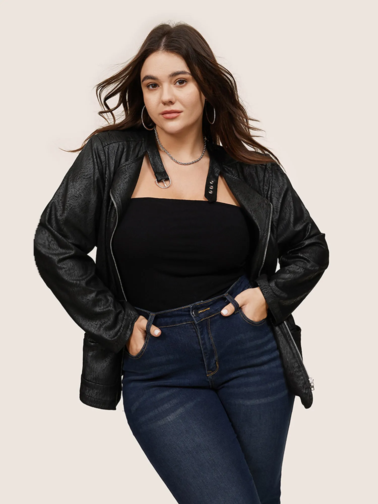 PU Leather Print Faux Suede Buckle Detail Jacket sold by Bloomchic product image thumbnail 4