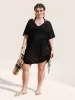 Deep V Neck Cut Out Drawstring  Swim Cover Up sold by Bloomchic