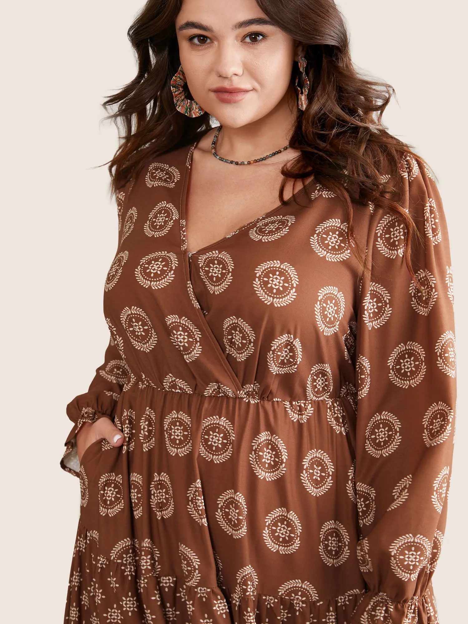 Geometric Wrap Ruffle Layered Hem Dress sold by Bloomchic product image thumbnail 4