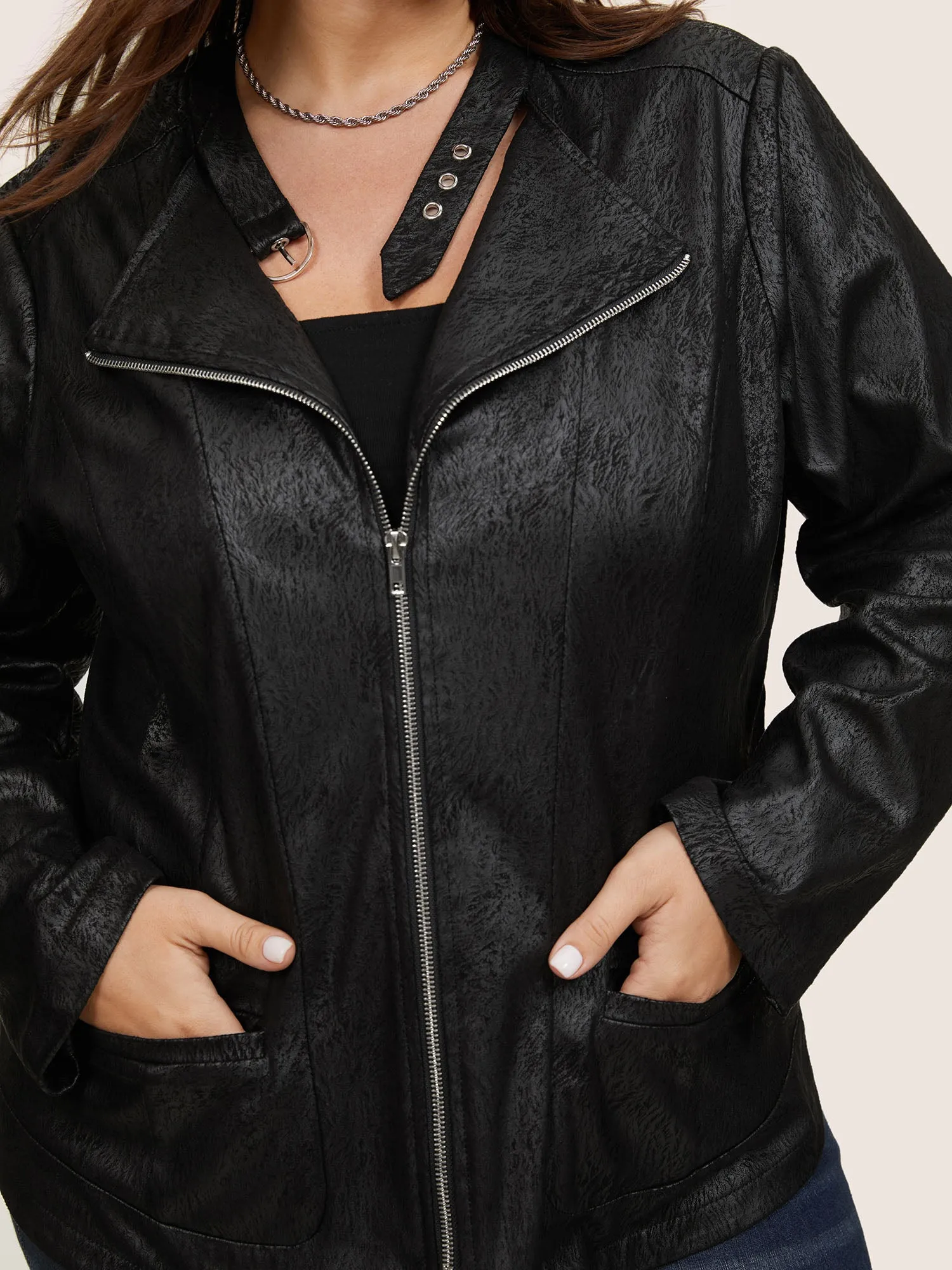 PU Leather Print Faux Suede Buckle Detail Jacket sold by Bloomchic product image thumbnail 5