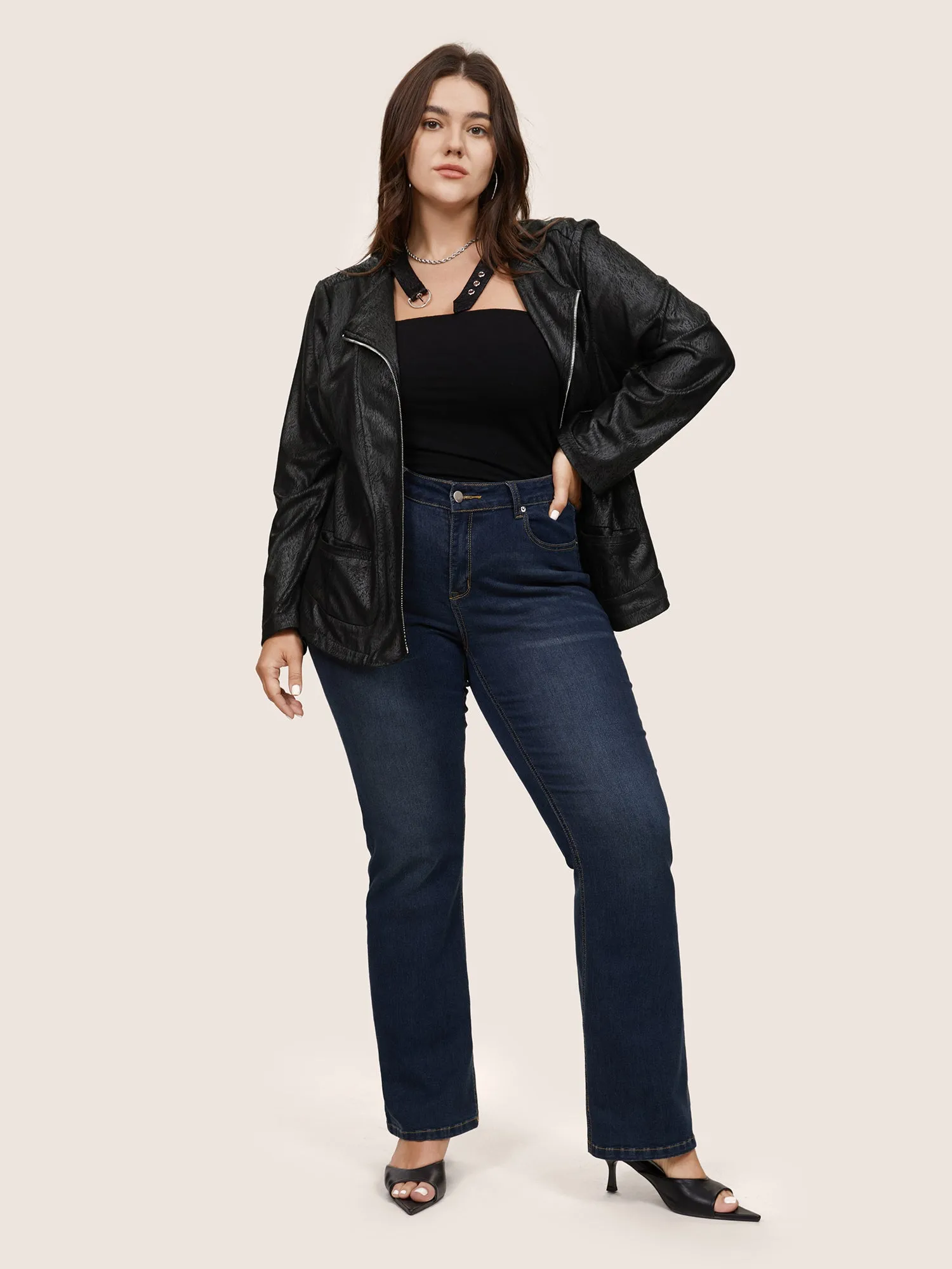 PU Leather Print Faux Suede Buckle Detail Jacket sold by Bloomchic product image thumbnail 2