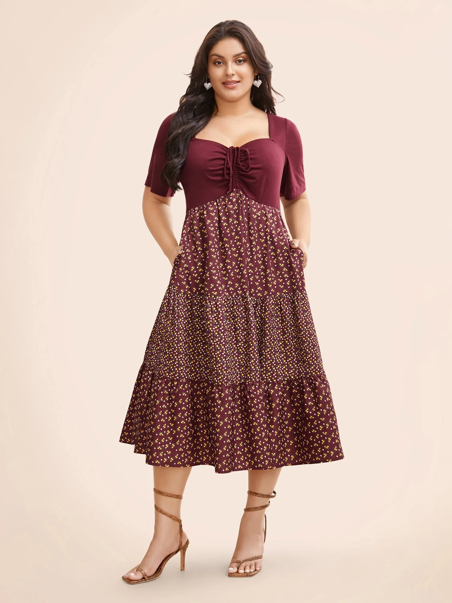 Ditsy Floral Patchwork Ruffle Layered Hem Dress sold by Bloomchic product image thumbnail 2