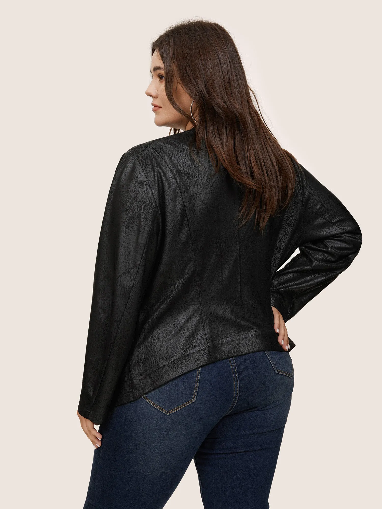 PU Leather Print Faux Suede Buckle Detail Jacket sold by Bloomchic product image thumbnail 3