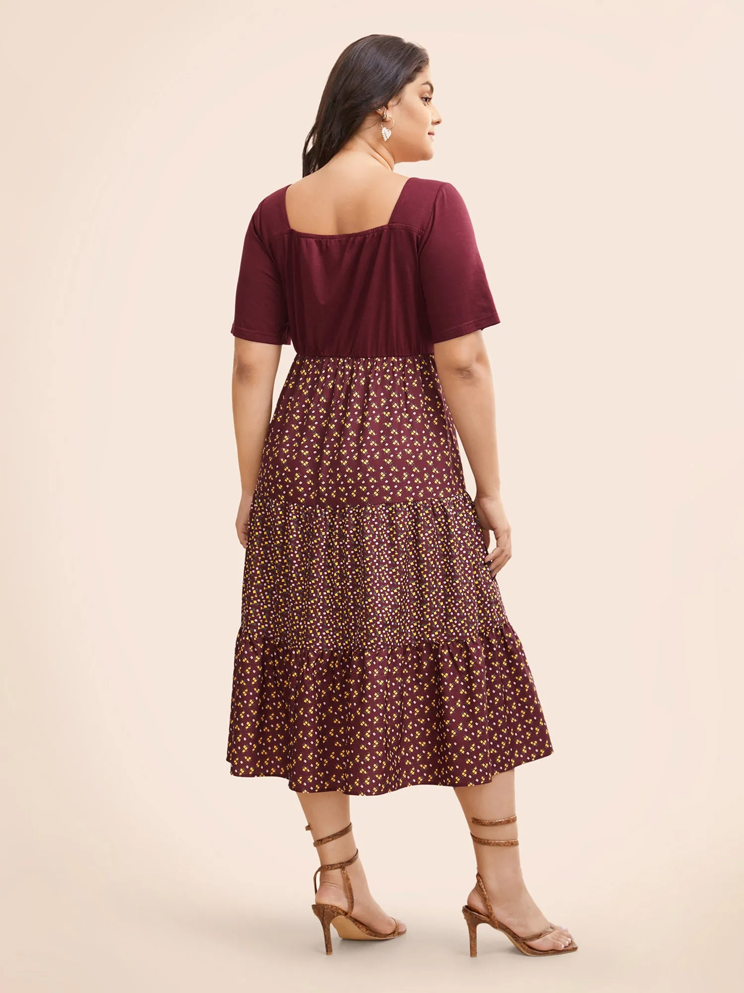 Ditsy Floral Patchwork Ruffle Layered Hem Dress sold by Bloomchic product image thumbnail 4