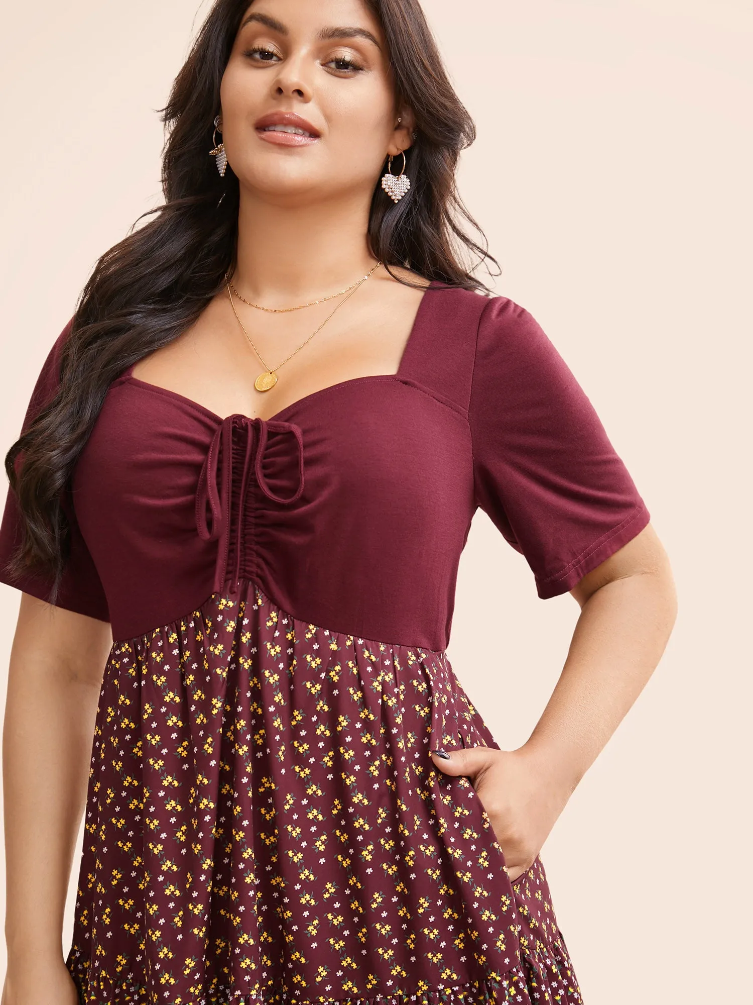 Ditsy Floral Patchwork Ruffle Layered Hem Dress sold by Bloomchic product image thumbnail 3