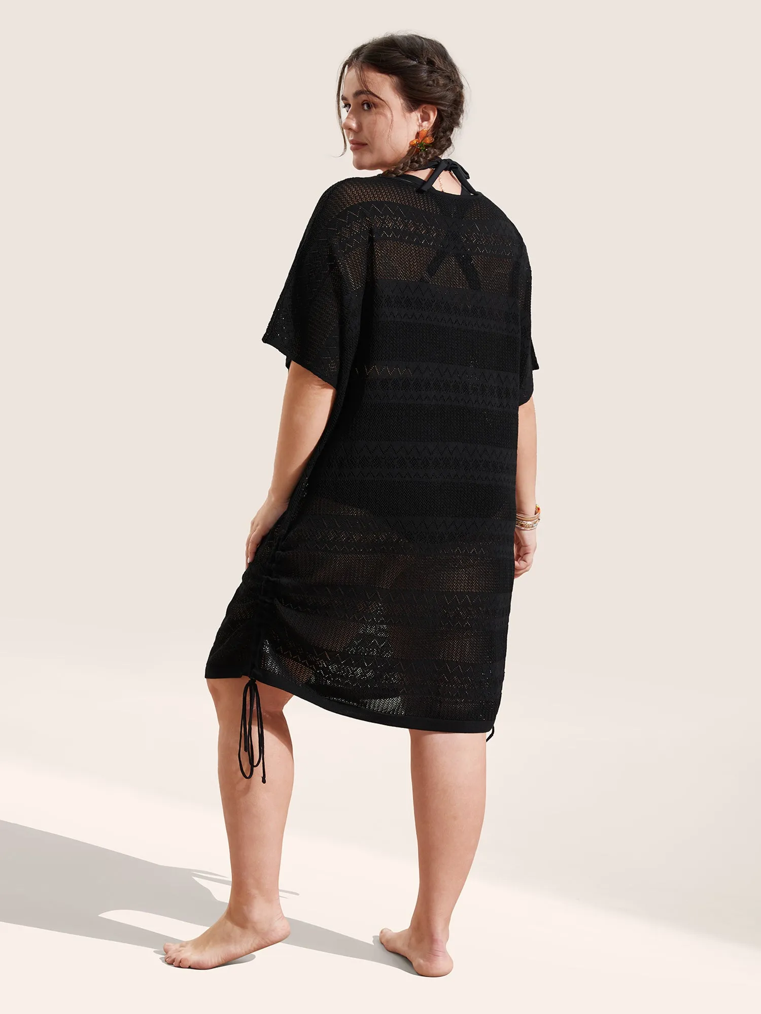 Deep V Neck Cut Out Drawstring Swim Cover Up sold by Bloomchic product image thumbnail 2