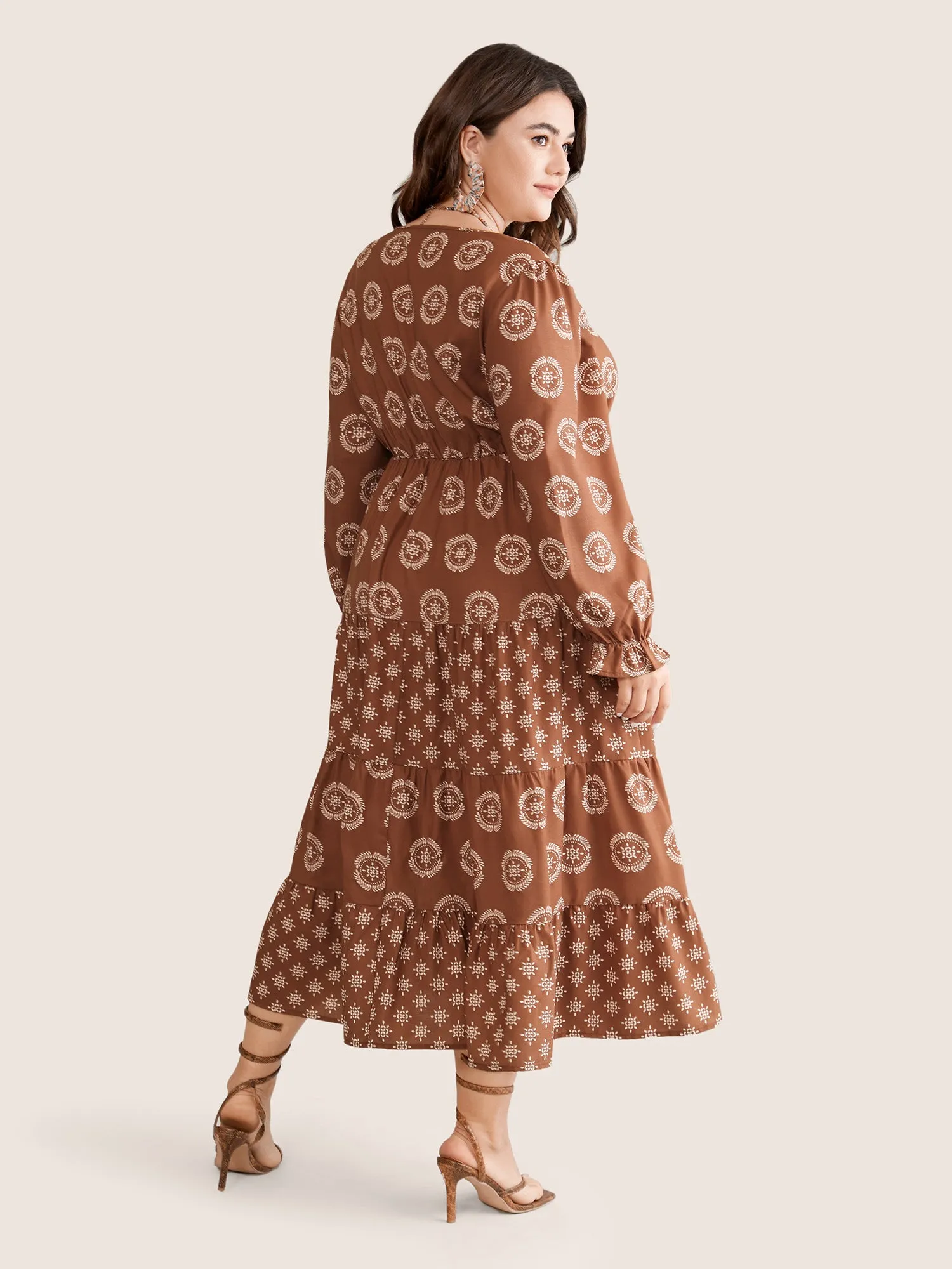 Geometric Wrap Ruffle Layered Hem Dress sold by Bloomchic product image thumbnail 3