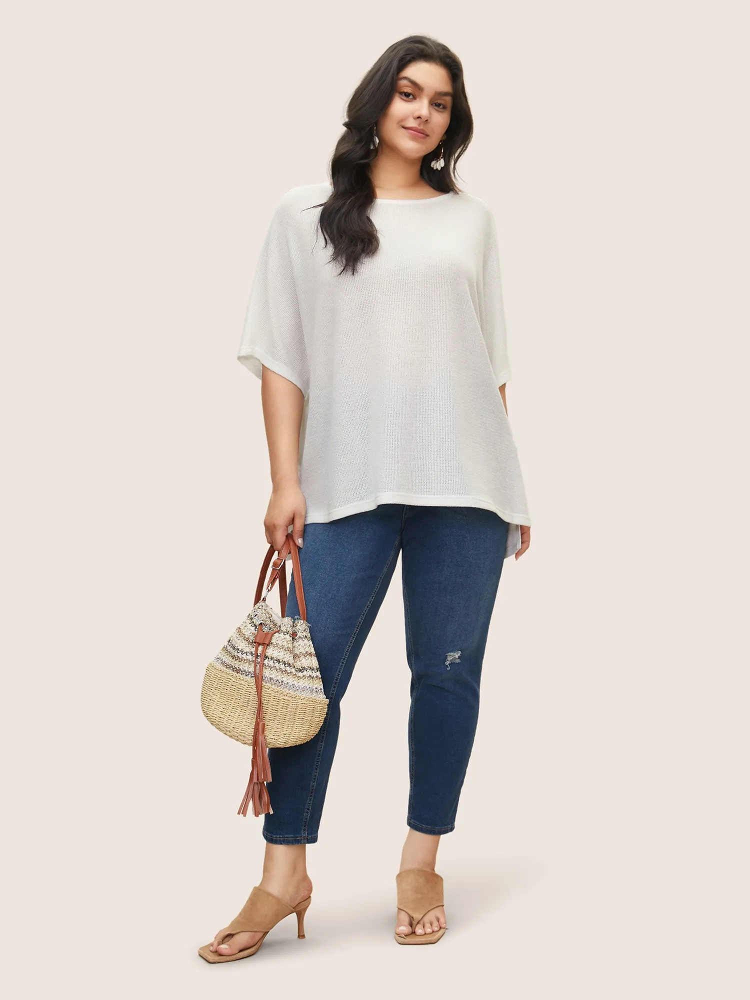 Plain Textured Dolman Sleeve Loose T-shirt sold by Bloomchic product image thumbnail 3