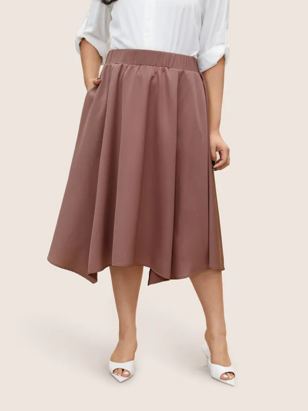 Plain Elastic Waist Hanky Hem Skirt sold by Bloomchic