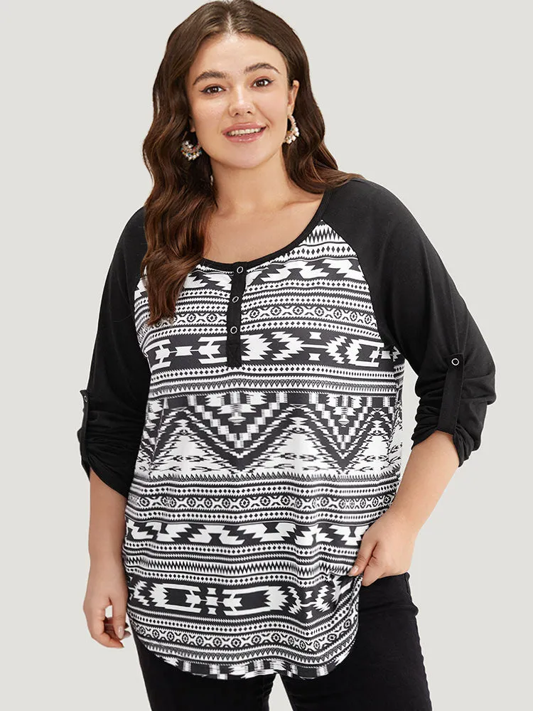 Geometric Patchwork Button Down T-shirt sold by Bloomchic