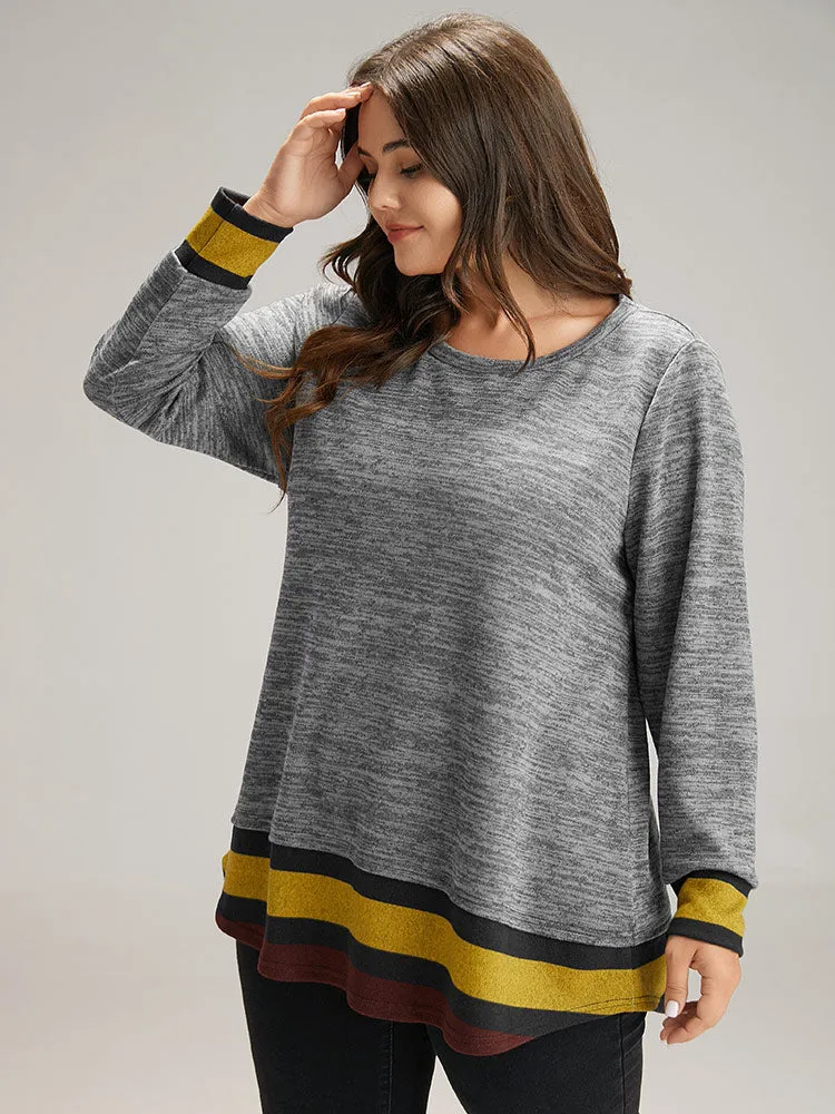 Striped Heather Patchwork Curved Hem Sweatshirt sold by Bloomchic product image thumbnail 3