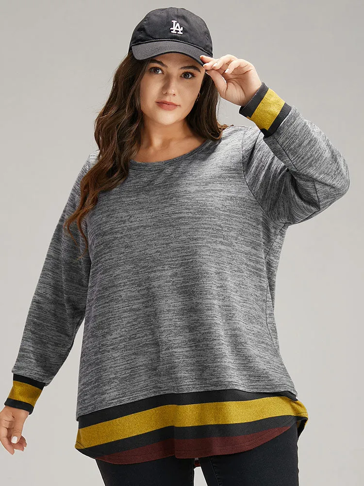 Striped Heather Patchwork Curved Hem Sweatshirt sold by Bloomchic product image thumbnail 4