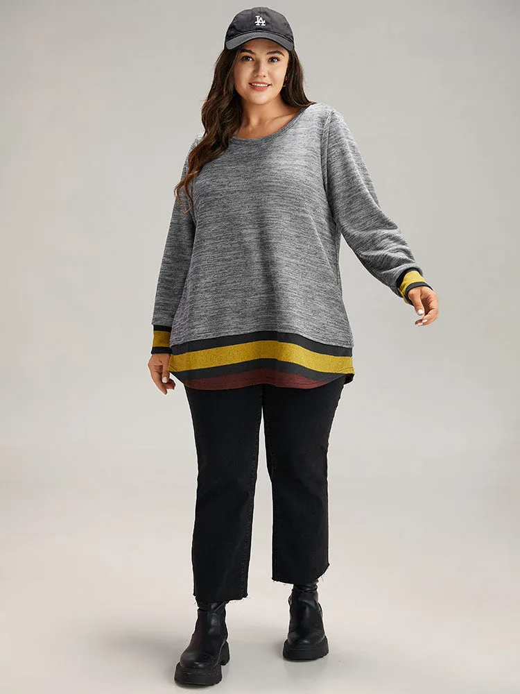 Striped Heather Patchwork Curved Hem Sweatshirt sold by Bloomchic product image thumbnail 5