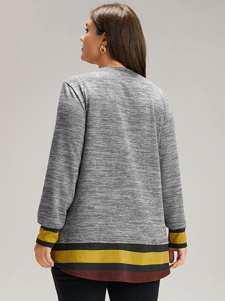Striped Heather Patchwork Curved Hem Sweatshirt sold by Bloomchic product image thumbnail 2