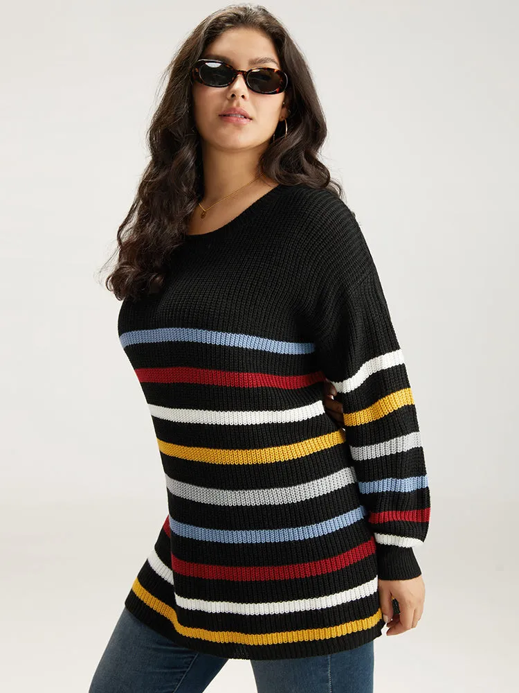 Rainbow Striped Drop Shoulder Lantern Sleeve Pullover sold by Bloomchic product image thumbnail 4