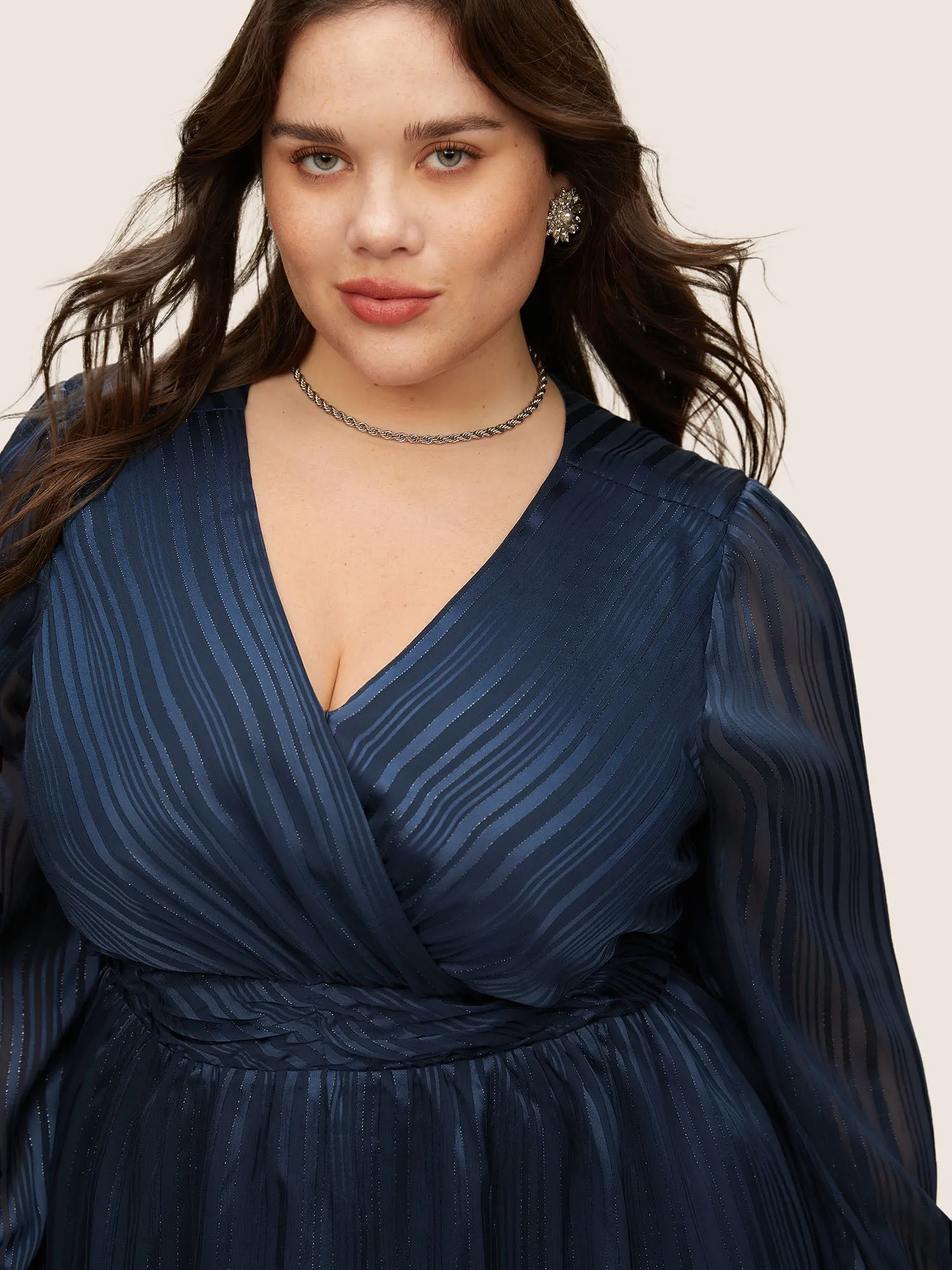 Texture Ruched Mesh Wrap Blouse sold by Bloomchic product image thumbnail 3