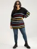 Rainbow Striped Drop Shoulder Lantern Sleeve Pullover sold by Bloomchic
