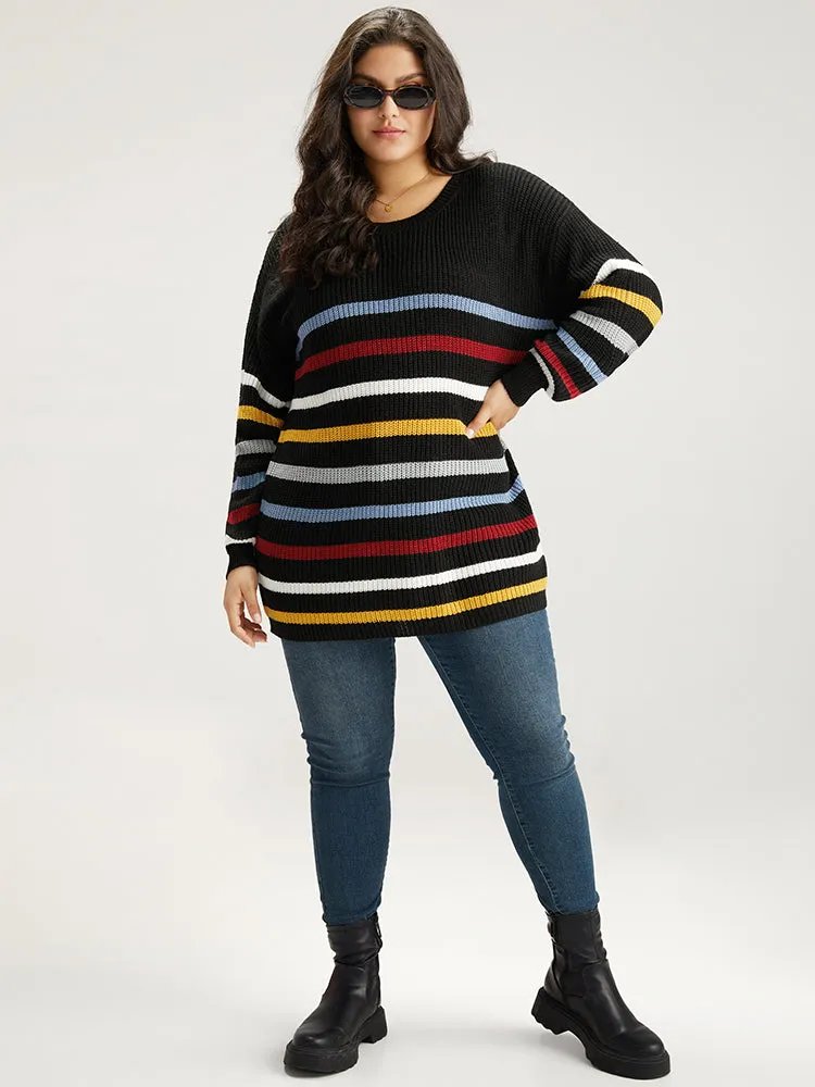 Rainbow Striped Drop Shoulder Lantern Sleeve Pullover sold by Bloomchic product image thumbnail 5