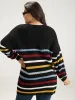 Rainbow Striped Drop Shoulder Lantern Sleeve Pullover sold by Bloomchic