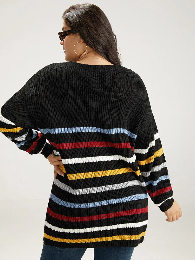 Rainbow Striped Drop Shoulder Lantern Sleeve Pullover sold by Bloomchic product image thumbnail 2
