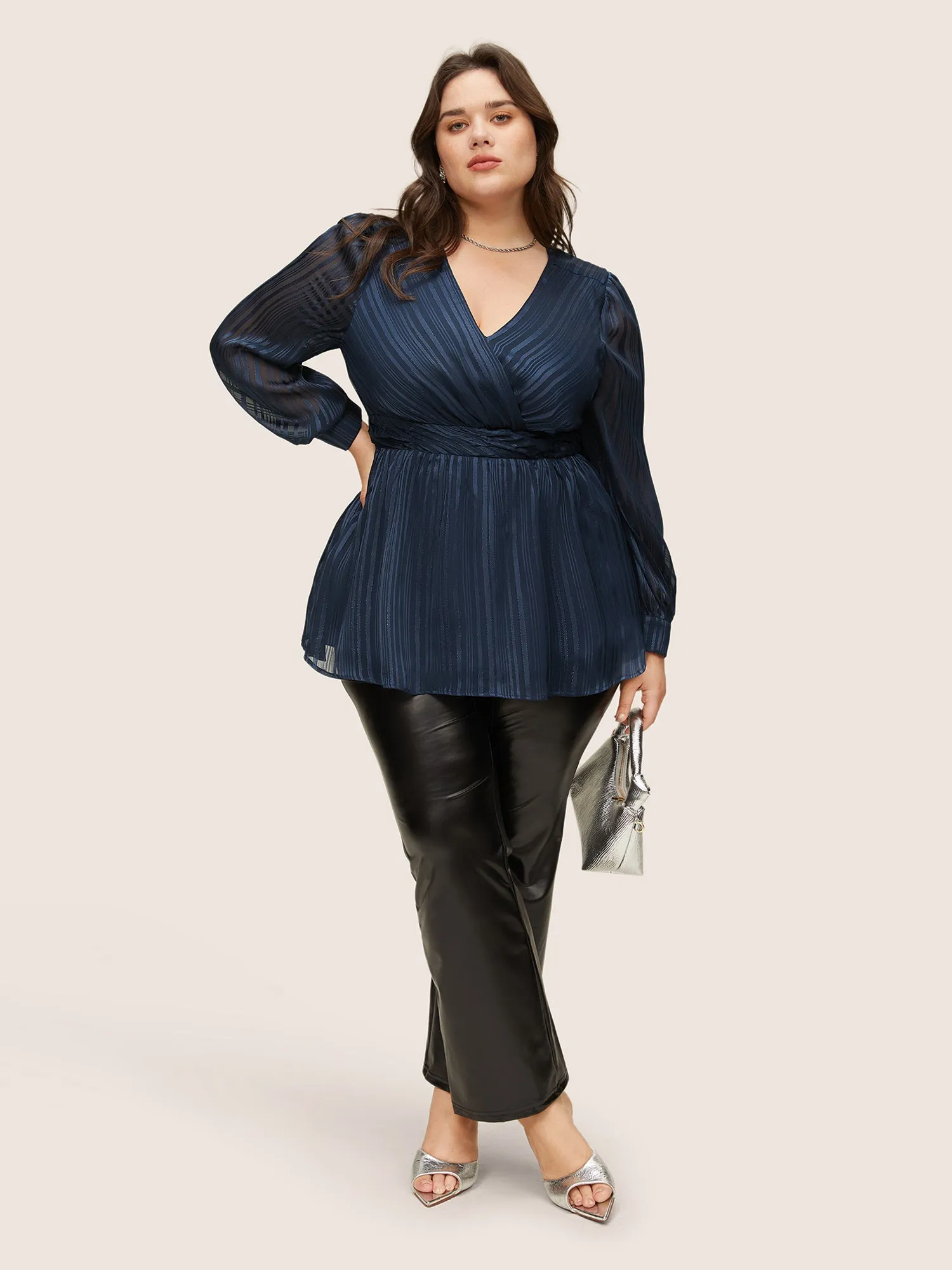 Texture Ruched Mesh Wrap Blouse sold by Bloomchic product image thumbnail 4