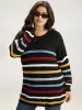 Rainbow Striped Drop Shoulder Lantern Sleeve Pullover sold by Bloomchic