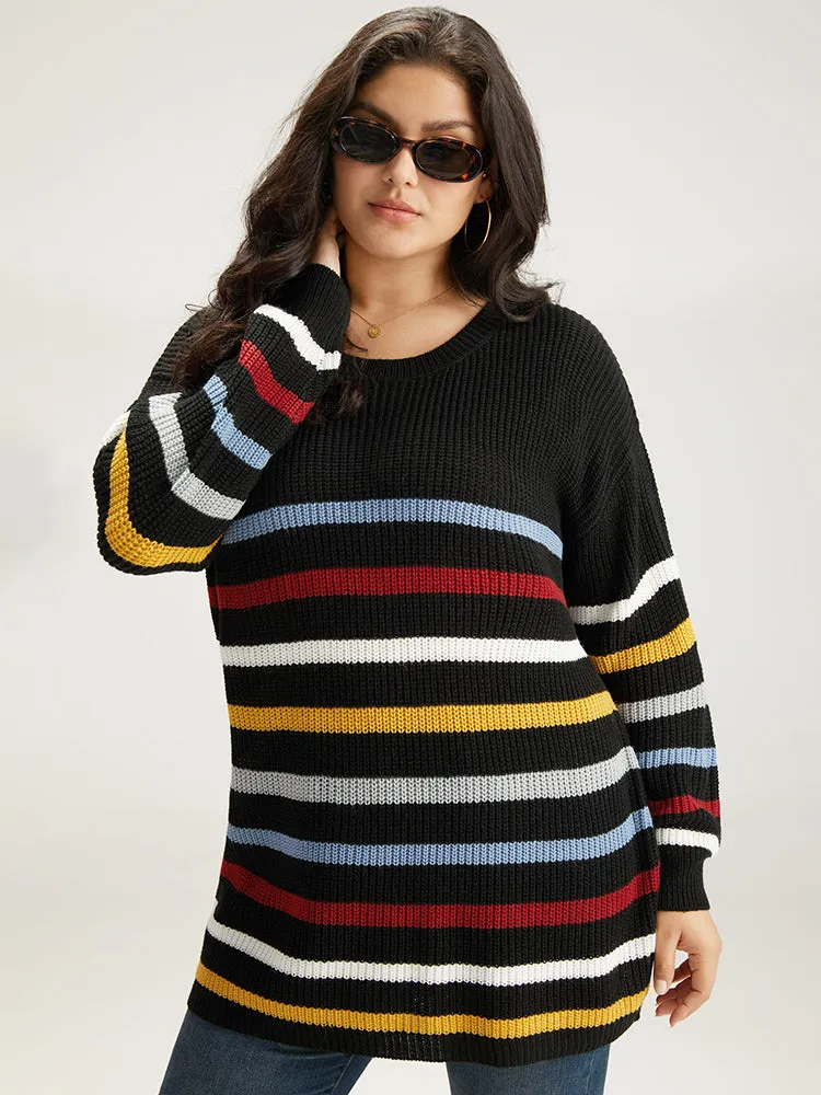 Rainbow Striped Drop Shoulder Lantern Sleeve Pullover sold by Bloomchic product image thumbnail 3