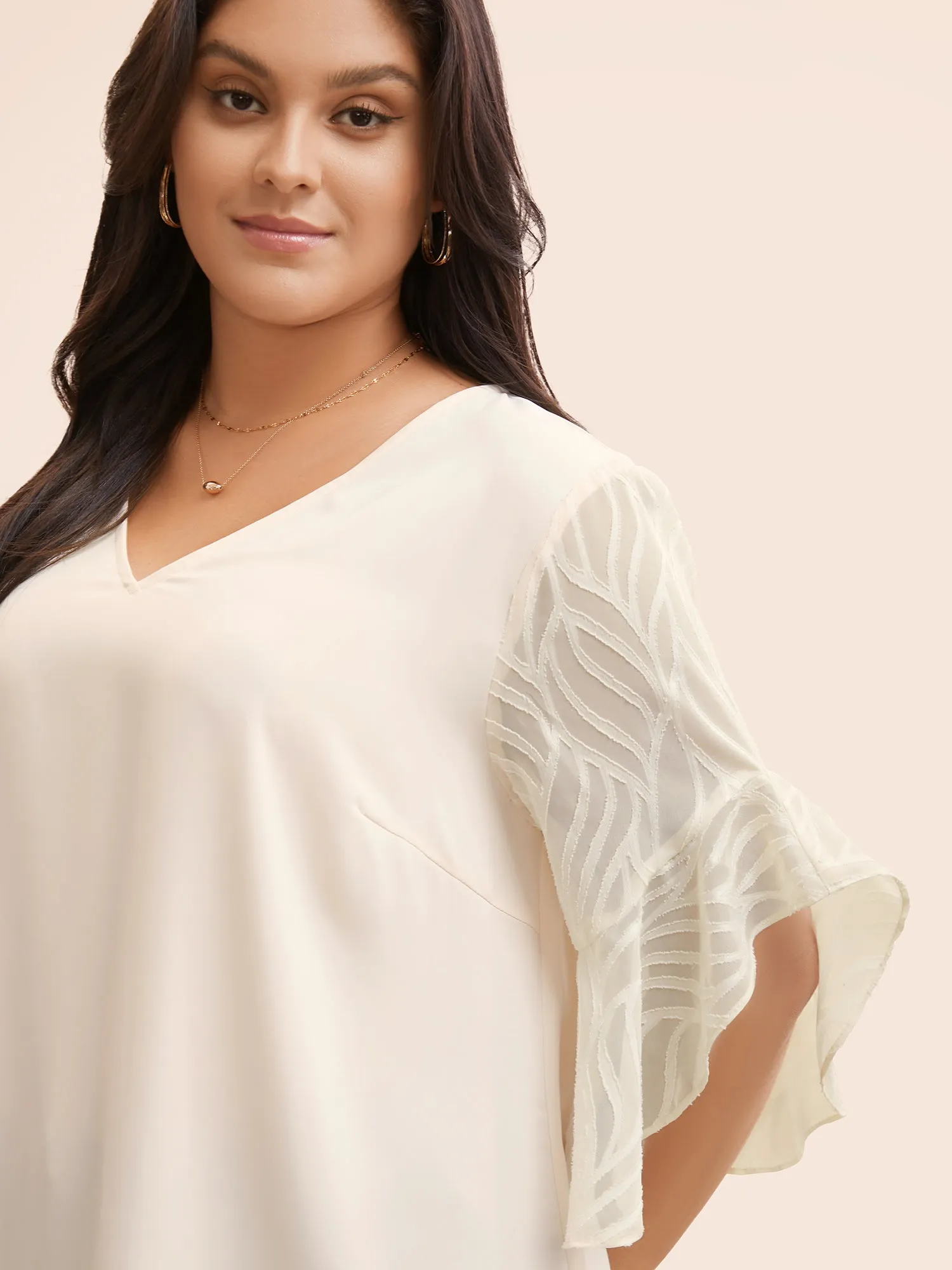 V Neck Mesh Patchwork Flutter Sleeve Blouse sold by Bloomchic product image thumbnail 3